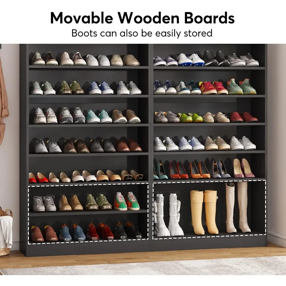 70.8'' 2PCS Shoe Cabinet，9 Tiers 40-45 Pairs Heavy Duty Wood Freestanding Shoe Storage Cabinet，Shoe Cabinet with Open Storage 4