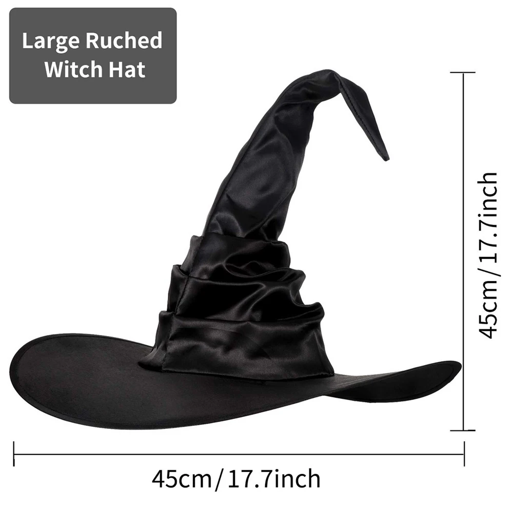 Halloween Witch Hat Black Folds Wizard Hats for Women Men