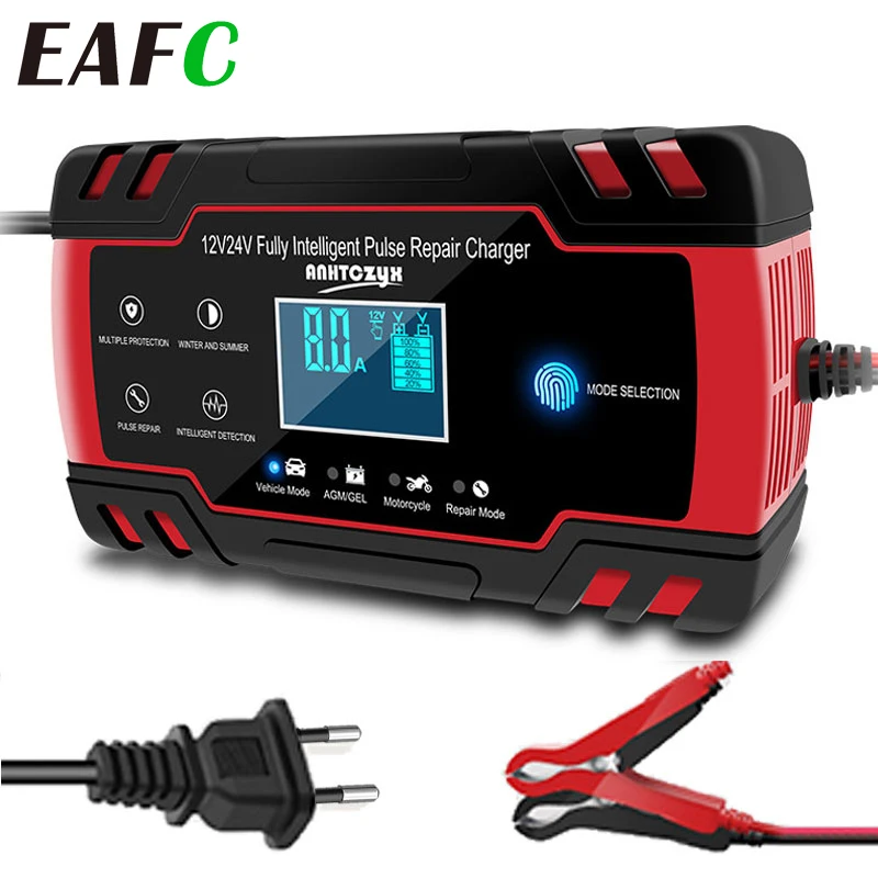 Car battery accessories Car battery charger 12/24V 8A pulse repair LCD display