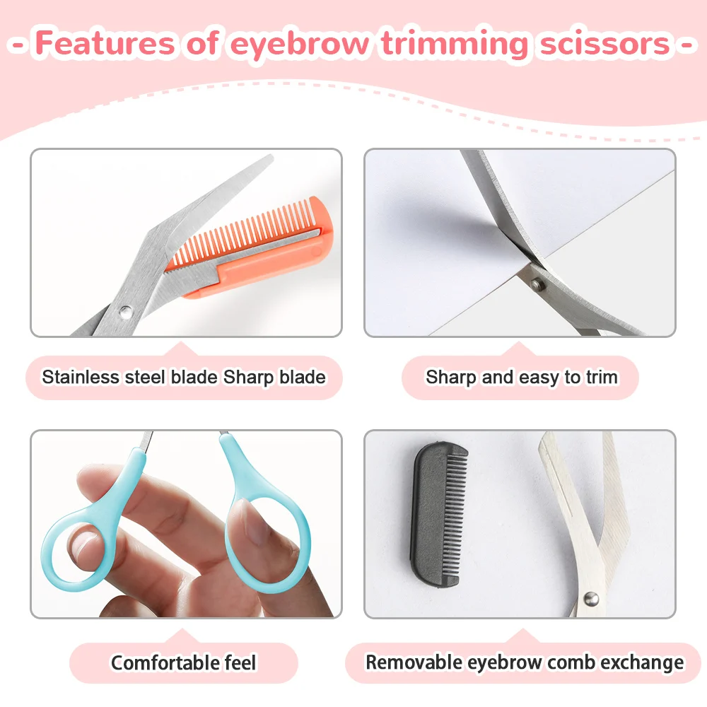 Eyebrow Trimmer Set Eyebrow Trimmer Eyebrow Razor Set Eyebrow Razor Eyebrow Scissors Hair Remover Eyebrow Trimmer Blade Eyebrow Trimmer Scissor Comb Facial Eyelash Hair Removal Grooming Shaping Eyebrow Shaver Cosmetic Razor Makeup Tools