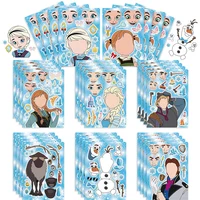 8/16Sheets Disney Frozen Puzzle Stickers Make a Face Create Your Own Elsa Olaf Anna Kids Toy Assemble Jigsaw Children Party Game 1