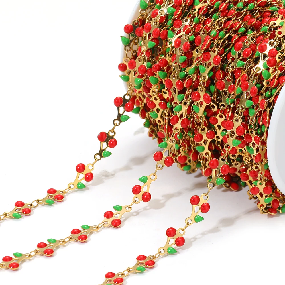 1 Meter Stainless Steel Cute Enamel Cherry Sweet Chains for DIY Jewelry ...