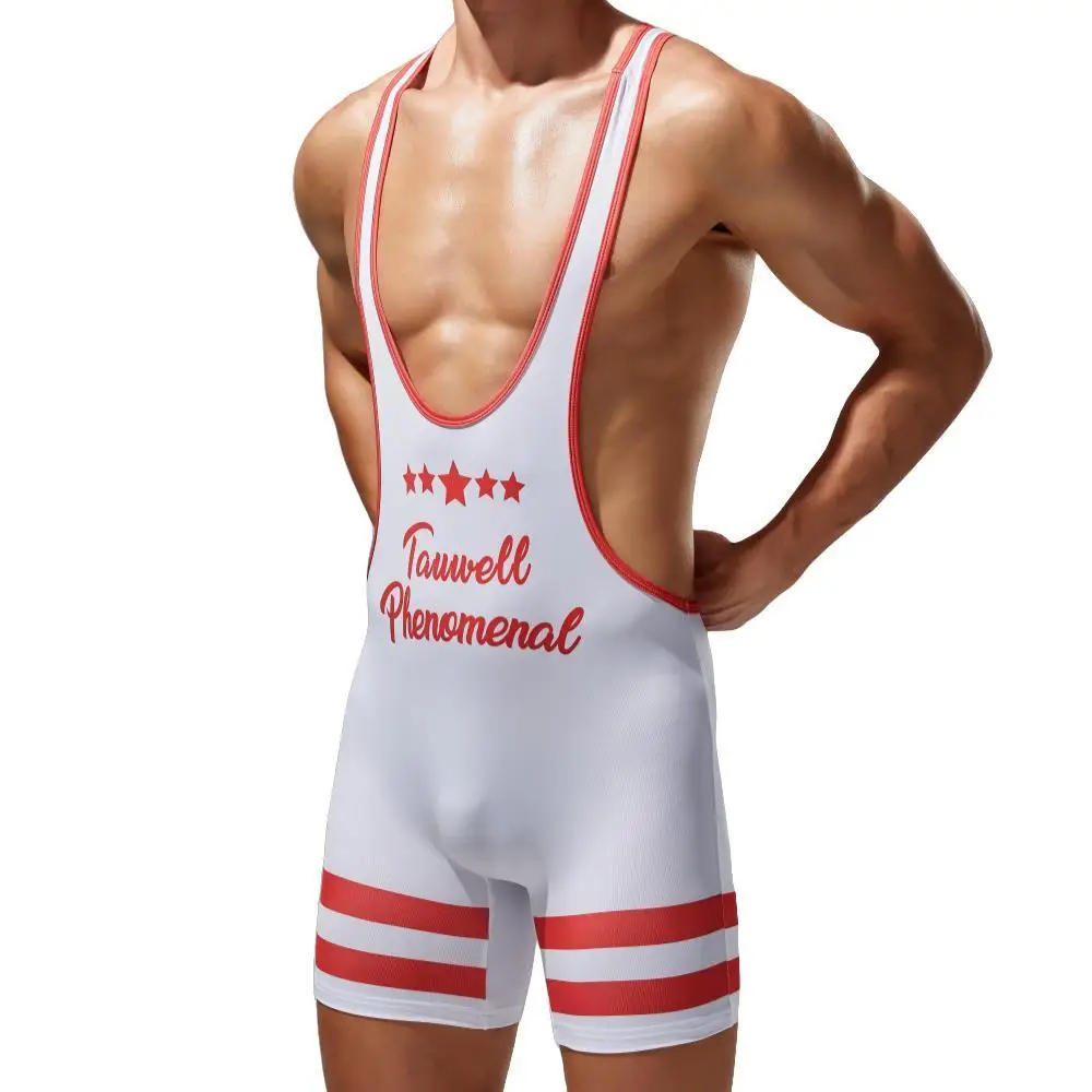 Men Bodysuit Sports Gym Athletic Supporters Undershirts Vest Boxers Wrestling Singlets Jumpsuits Bodybuilding Leotard