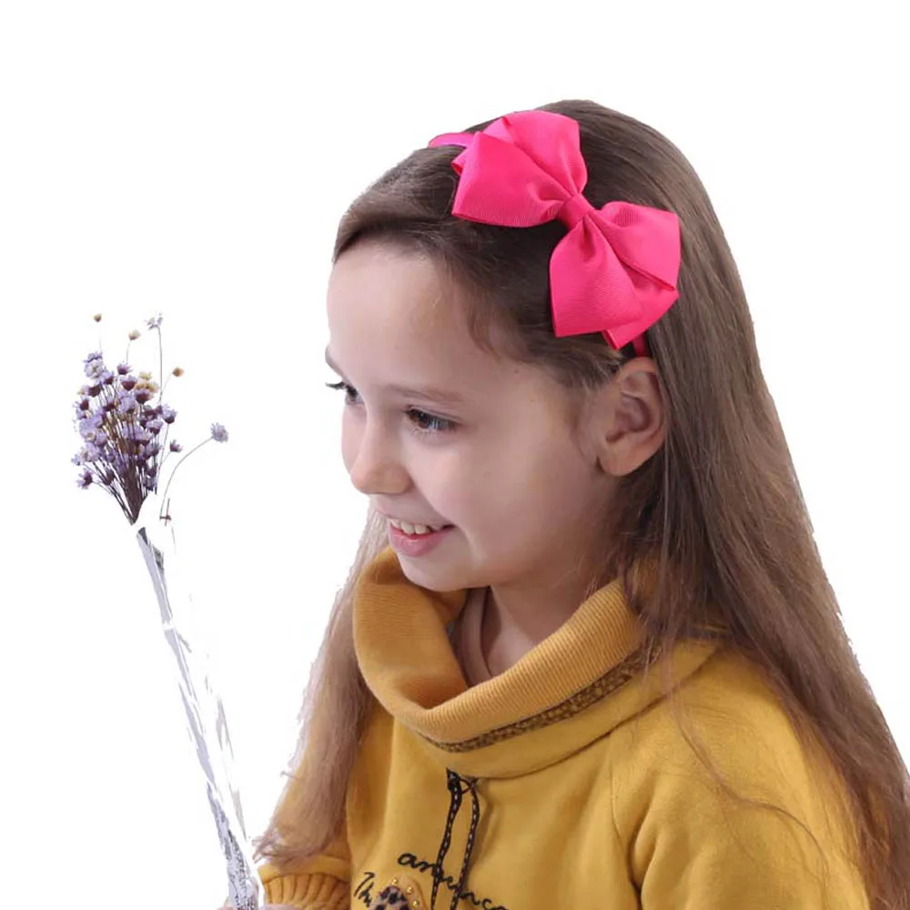 Oaoleer Hair Accessories 4'' Bow Hairband for Girls Handmade Solid Ribbon Headbands with Satin Hoops Kids' Daily Life Headwear