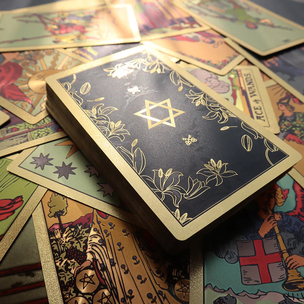 78 Cards Set Holographic Tarot Cards Foil Oracle Shadow Deck Divination Collection Golden Rose Tarot Cards Deck Waite Board Game 2023 new arrive hot design carton witch tarot high quality pet material cards gold foil playing card tarots