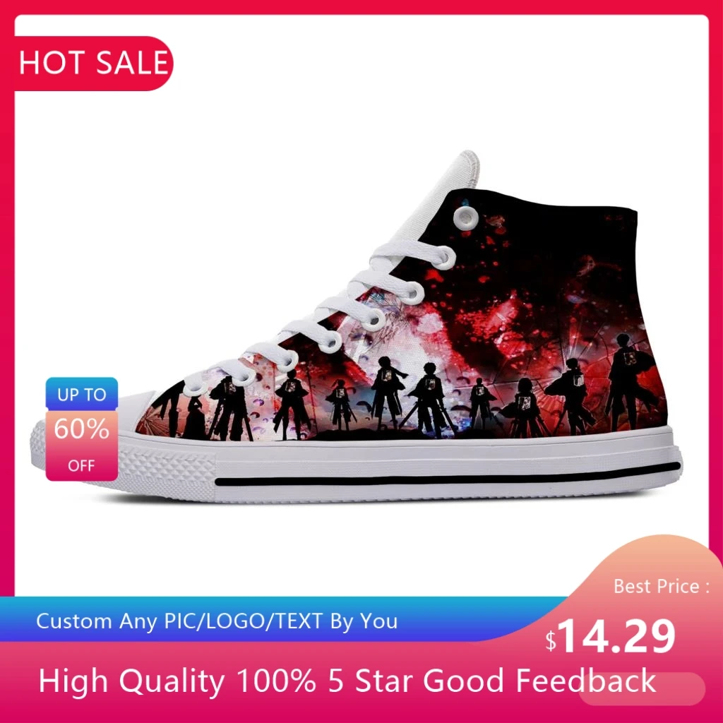 

Легкие дышащие кроссовки для мужчин и женщин, повседневная Тканевая обувь с высоким берцем, с мультяшным Аниме Манга, атака на титанов, с 3D принтом