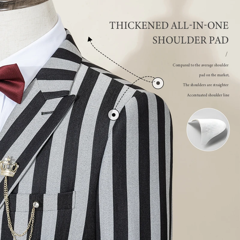 Men ST Cassy Suits Fashion striped evening gown Double Breasted Slim Fit 2 Piece Jacket Pants