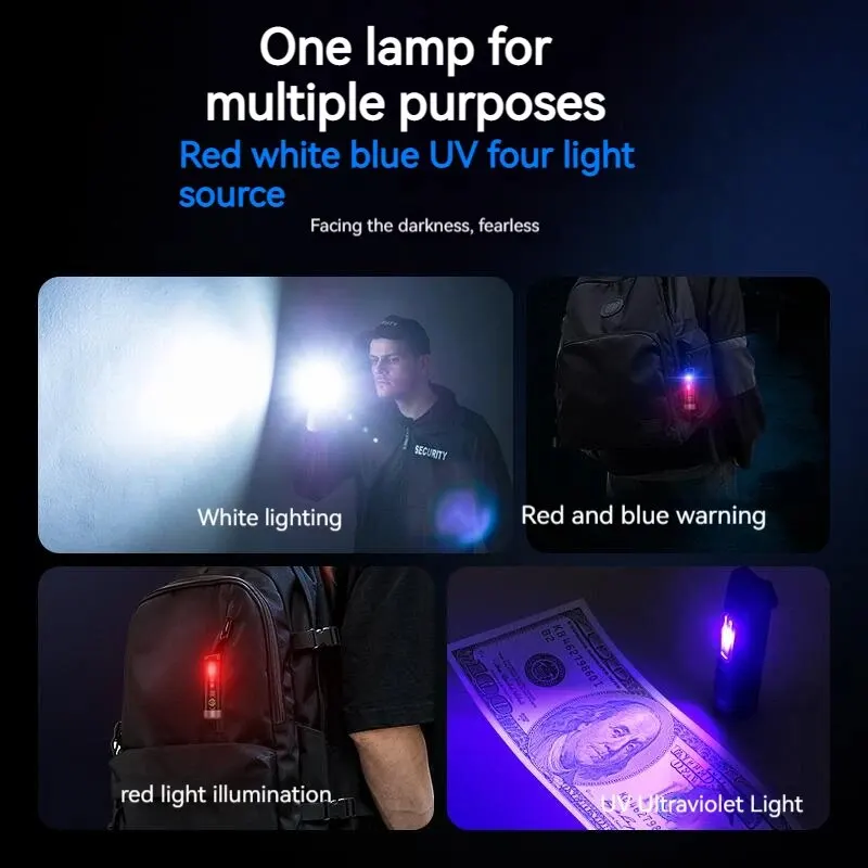 필립스 최신 휴대용 LED 손전등, 충전식 UV 라이트, 미니 손전등, 캠핑 램프, 하이킹 자기 방어용