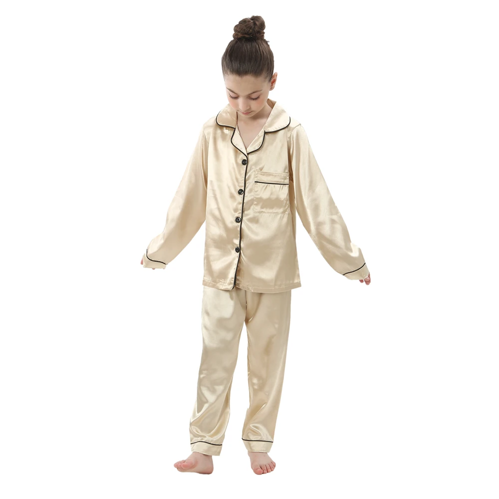 Kids Pajamas Set Kids Pajamas Four Season Girls Silk Pajamas Children's Pyjamas for 2 to 14 Years Baby Button Down Loungerwear Homewear