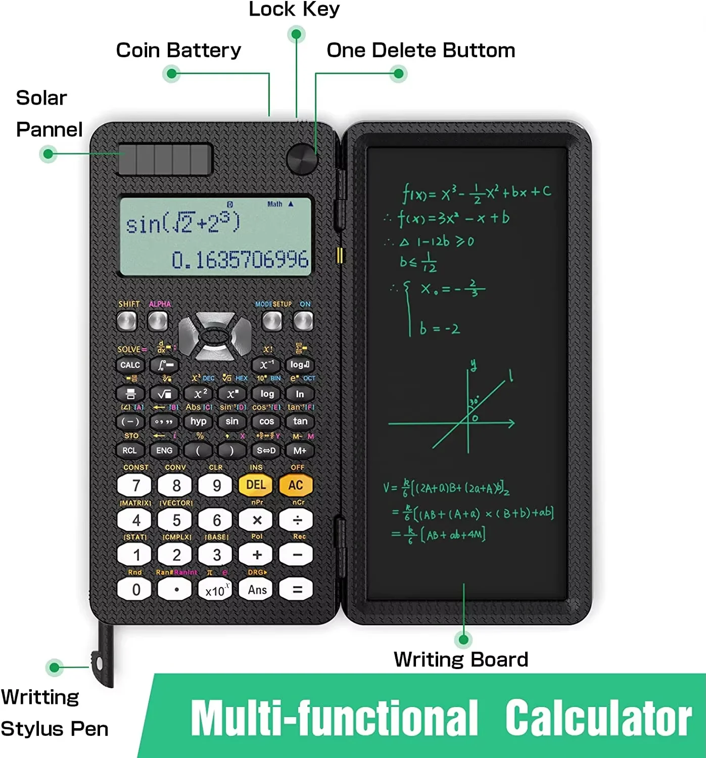 Calculadora Científica Solar con Bloc de Notas LCD Actualizada 991ES, 417 Funciones, Calculadora Profesional Portátil Plegable para Estudiantes