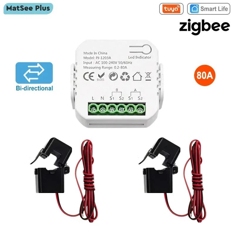 Smart ZigBee Energy Meter with 80A Sensor and App Monitoring Capability