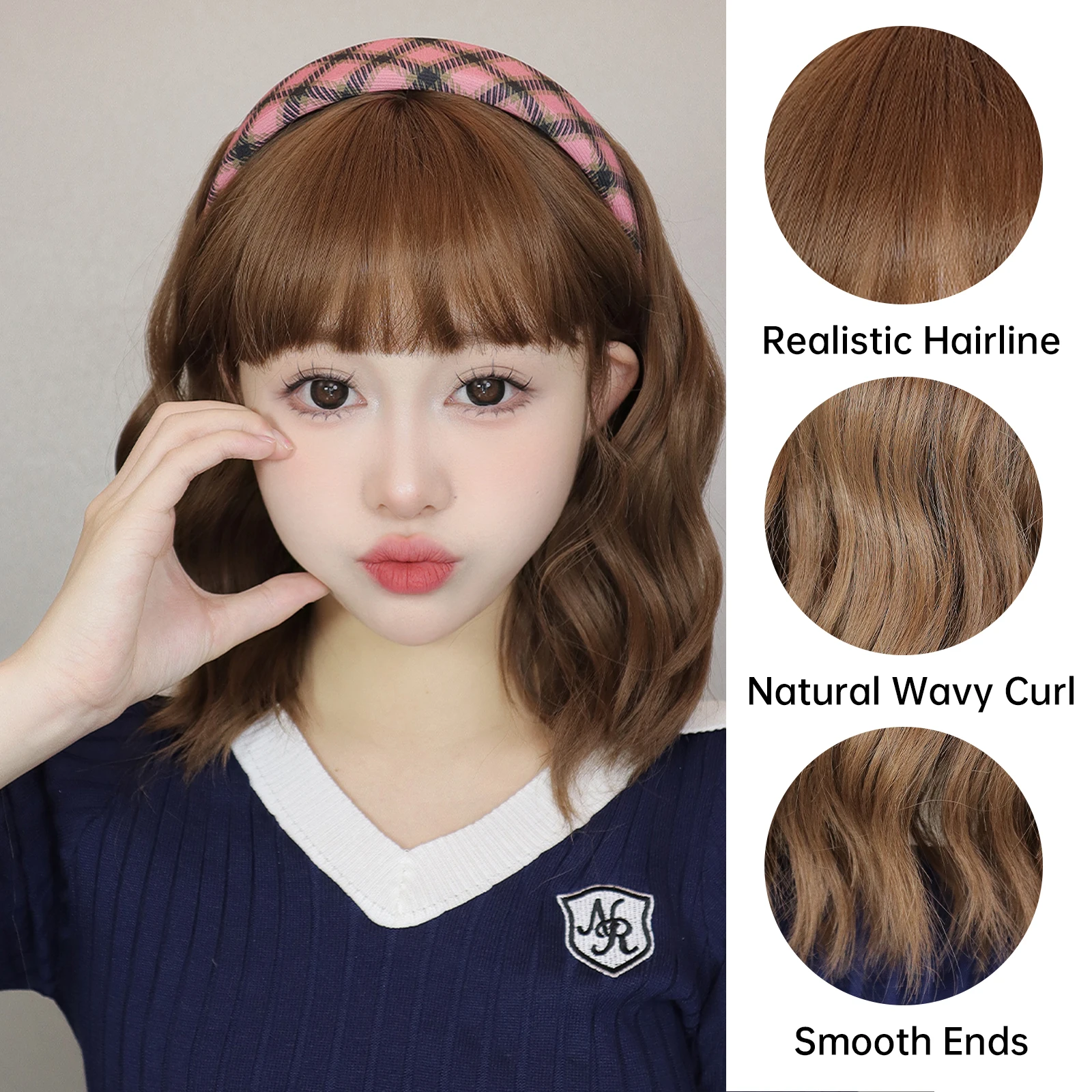 Blonde Unicorn Ombre Brown Short Bob Wigs with Bangs Party Cosplay Halloween Natural Hair Synthetic Heat Resistant Fiber