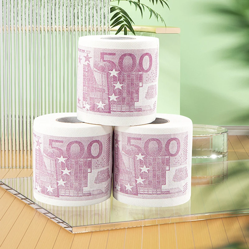 Toilet Paper 1 Roll 500 EUR Bill Toilet Paper Decoration for Home Rolling Paper Holder Toilet Tissue Funny Gift