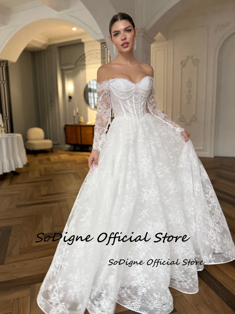  SoDigne A-line Lace Wedding Dresses Off Shoulder Long Sleeves Bridal Dress 2026 Boho Bride Gown Vestidos De Novia Customized