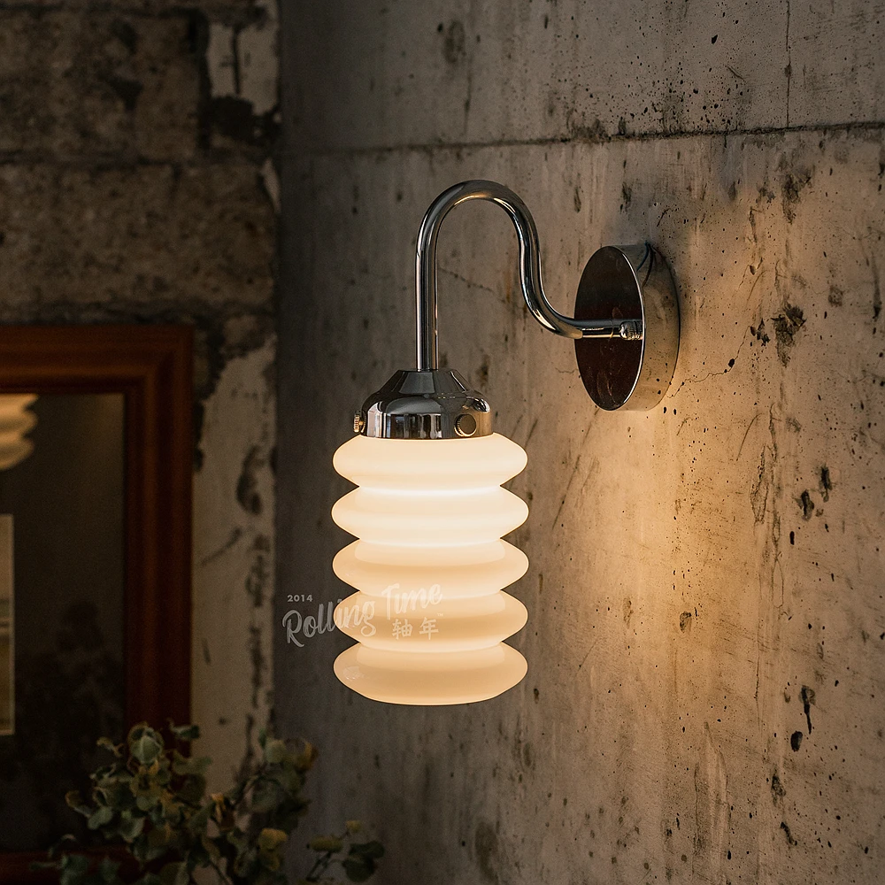 

Retro Brass Glass Wall Lamp Japanese Industrial Style Aisle Mirror Front Bedside Lamp