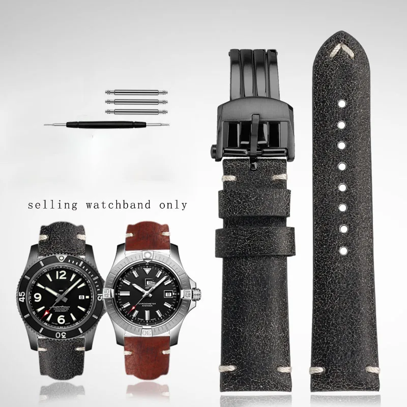 Cinturino Per Orologio Per Breitling Avengers Blackbird Recondition Aircraft Super Ocean Chrono Cinturino In Pelle Da Uomo 22Mm Bracciale