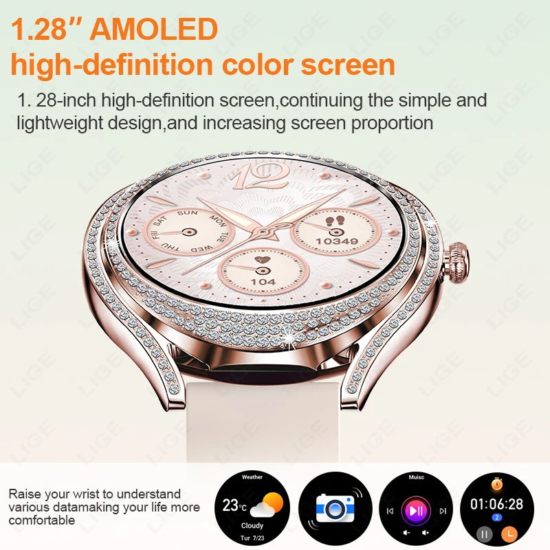 LIGE Fashion Luxury Women Smart Watch Heart Rate Blood Oxygen Sleep Monitoring Diamond Bracelet Bluetooth Call Smartwatch Ladies