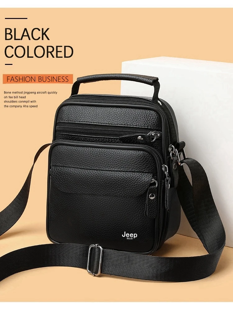 JEEP BULUO Brand Genuine Leather Men Shoulder Bags Black High Quality Male Cow Leather Crossbody Tote Handbags Business Fashion