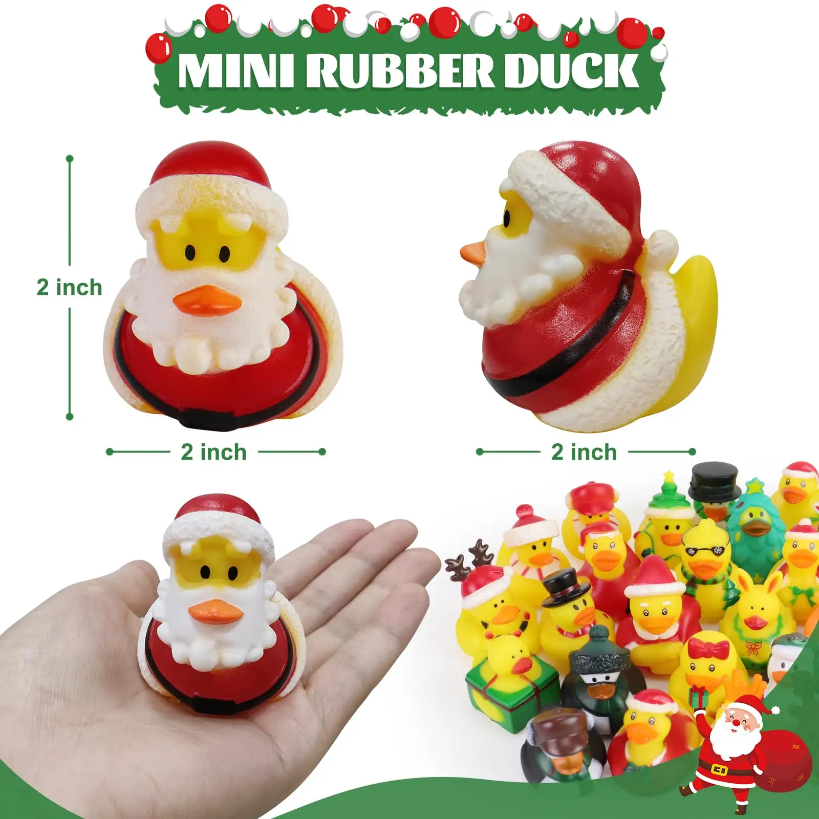 50/100 Pcs Christmas Rubber Ducks  Mini Christmas Ducks Toys Xmas Party Decorations Duck Pool Toys for Party 2