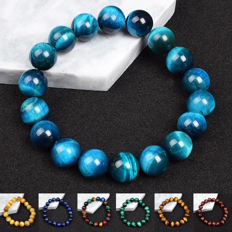 

Real Natural Blue Tiger Eye Bracelet Azure Color High Quality Round Stone Beads Handmade Bracelets For Men Women Jewelry Pulsera