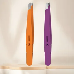 Colorful Stainless Steel Slanted Eyebrow Tweezers - Precision Beauty Tool (Orange and purple)