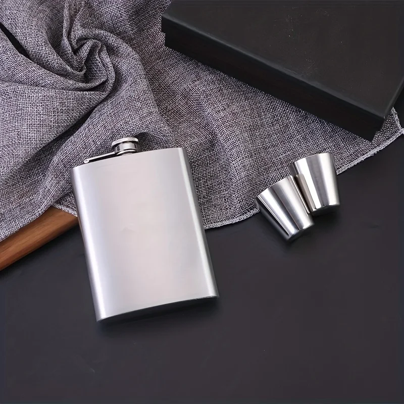 

Set, Hip Flask With 2pcs Shot Cups And Funnel, 8oz Stainless Steel Liquor Flask, Portable Drinking Bottle, For Whisky, Cognac,
