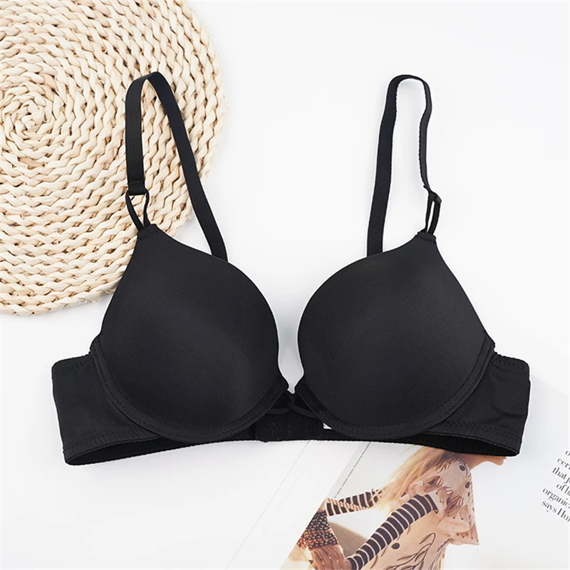 Hot Sale Black Sexy Women's Underwear Thin Push Up Bras Double-Breasted 3/4 Cup Brassiere Female Lingerie Small Bralette Top