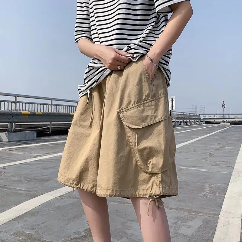 Men Cargo Drawstring Side Pocket Vintage Retro Shorts Ins Chic Amy Green Khaki Dance Ulzzang Harajuku Yamamoto Style Shorts