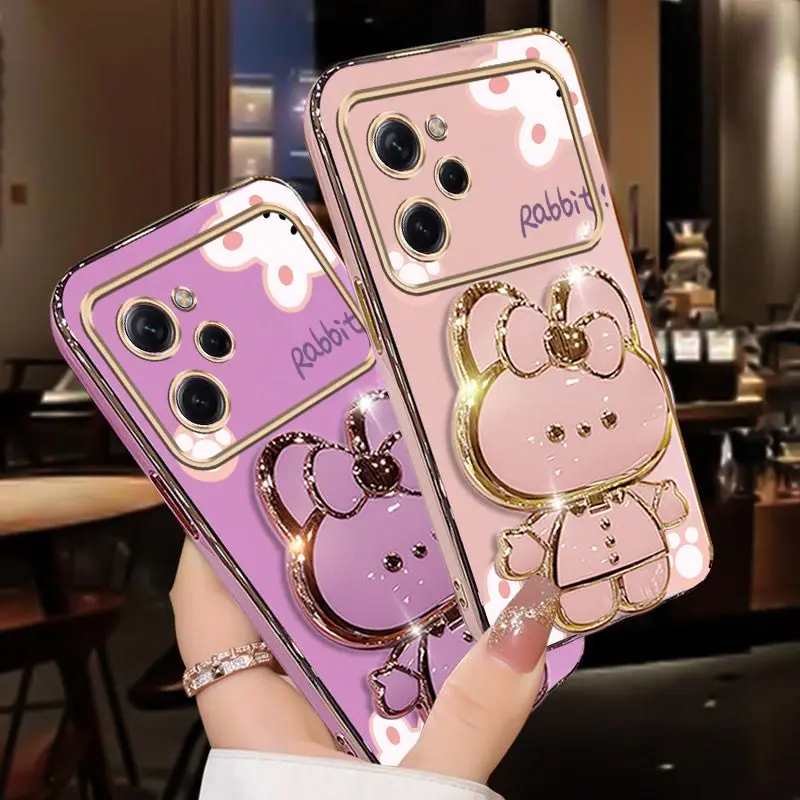 Elegant Diamond Rabbit Wrist Strap Phone Holder Case with Stand Cover