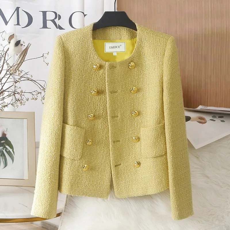 

UNXX Woman Winter Fragrance Style Short Tweed Square Collar Blazers Retro Casual Solid Color Blended Double-breasted Suit Jacket