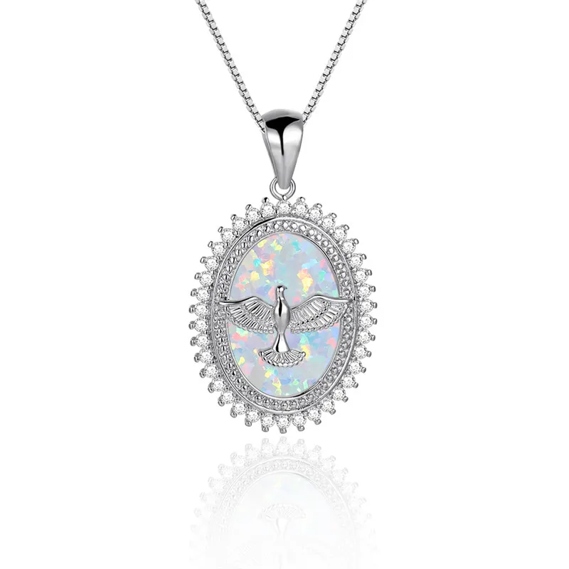 Cute Dove of Peace Pendant Necklace Blue White Opal Oval Stone Necklace Rose Gold Silver Color Chain Necklaces For Women Jewelry