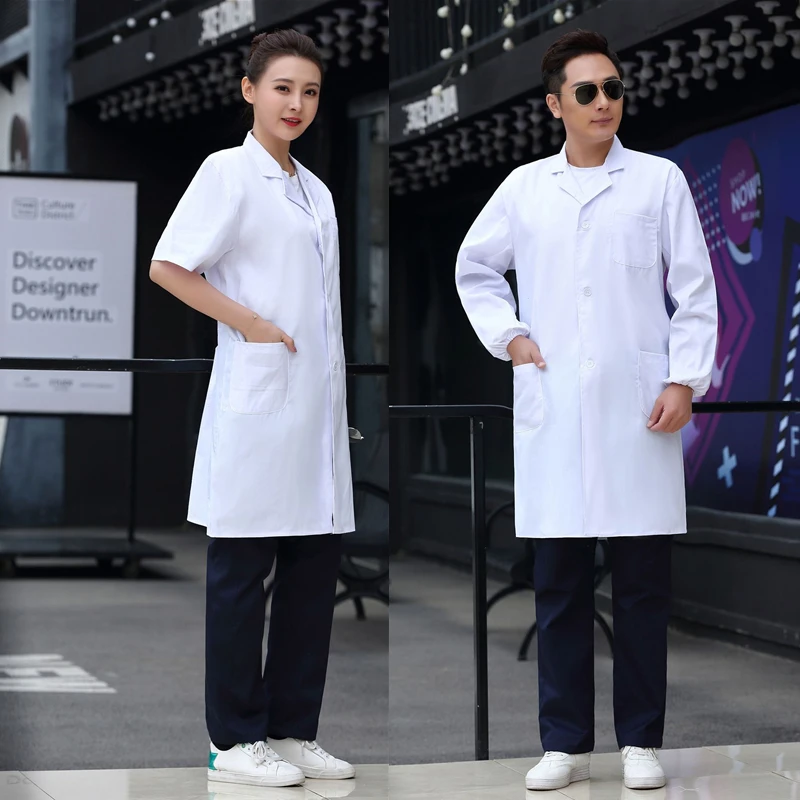 Unisex White Medical Coat Clothing Services Long Short Sleeve Uniform