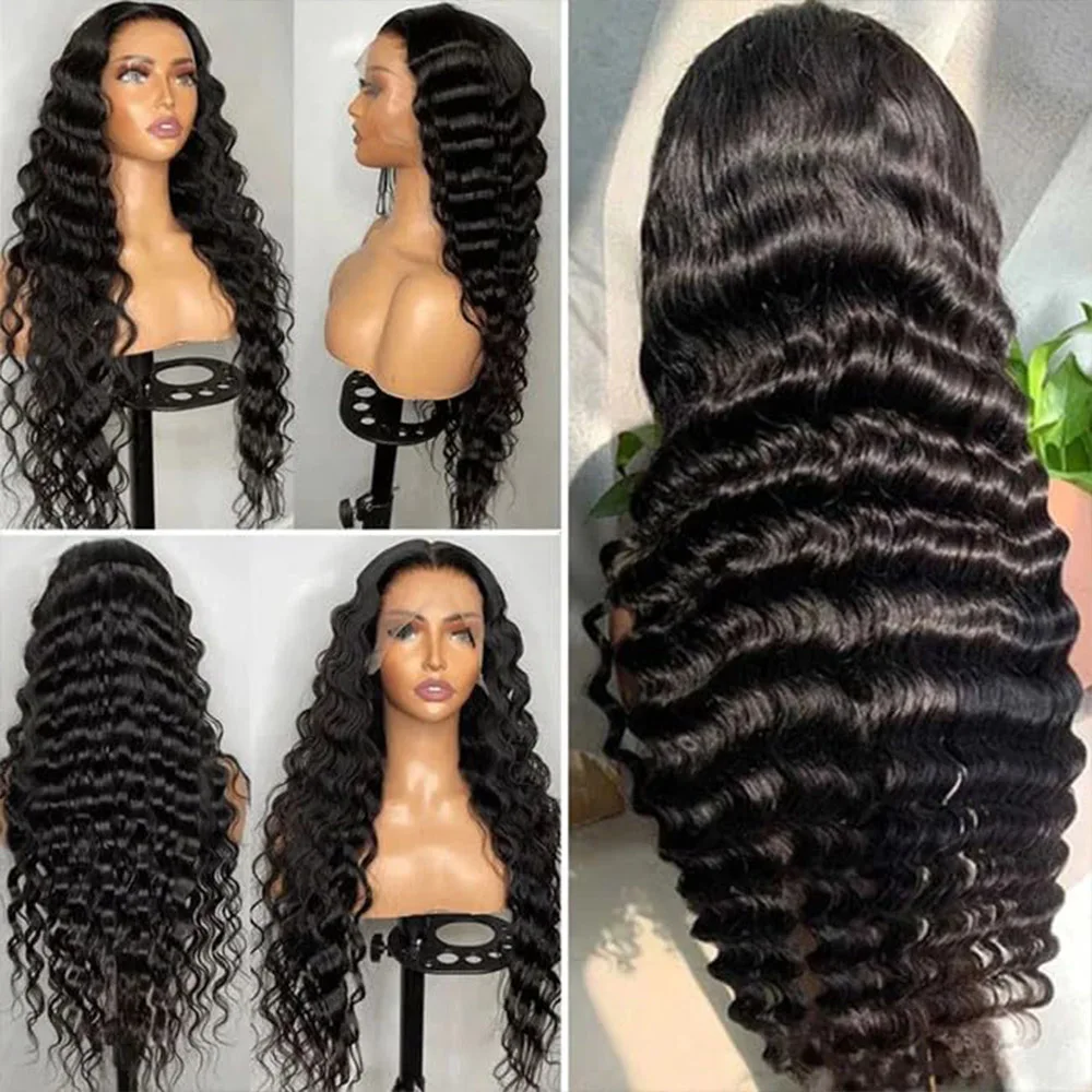 22 Inch 200%Density Deep Wave Lace Front Wigs Human Hair Glueless Wigs for Women 13x4 HD Transparent Lace Front Wigs Pre Plucked