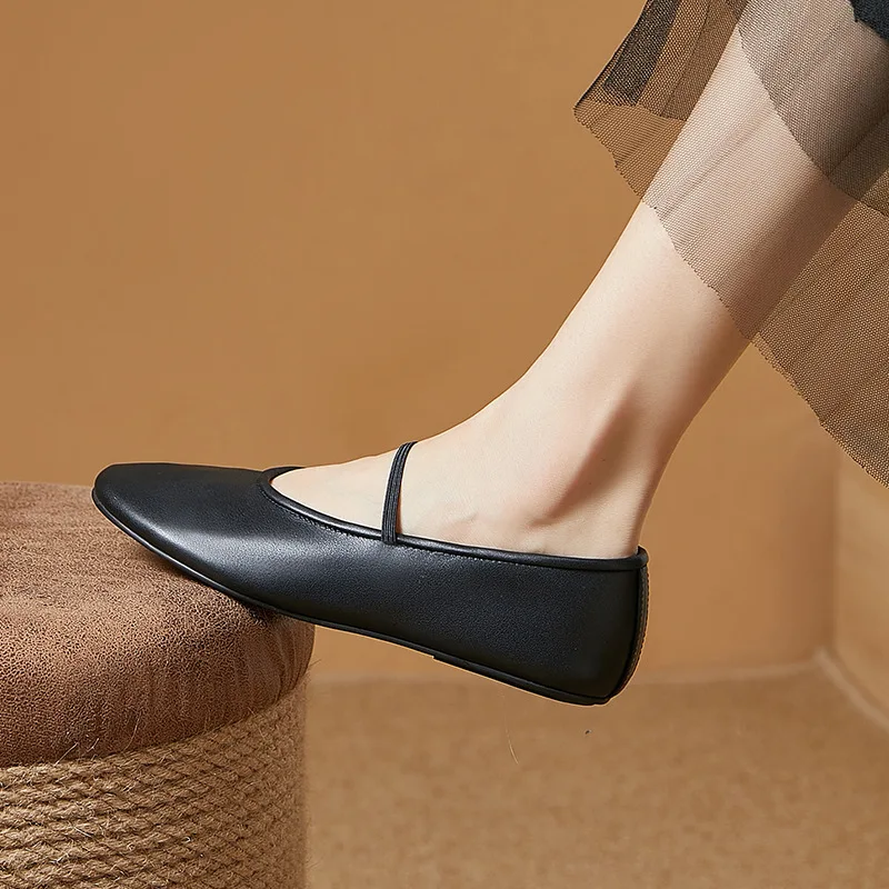 L2511 Old Money Vintage Soft Leather Flat Shoes For Women Stretch Line Band Mary Jane Ballet Shoes For Women Autumn Shoes 5