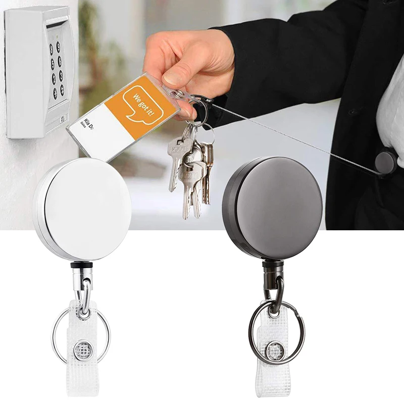 Retractable Metal Keychain and Badge Holder with Recoil Clips