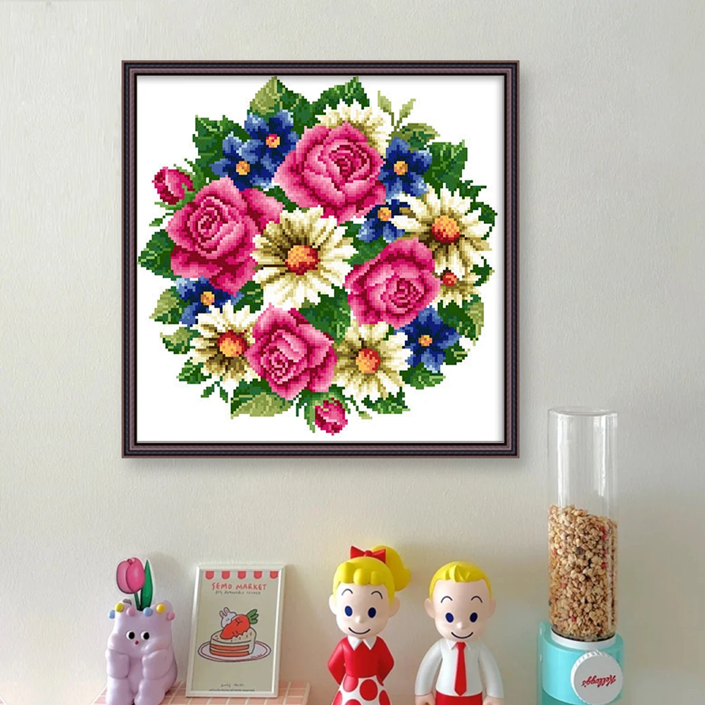 Partial Embroidery Beads Printed 9CT Flower Cross Stitch Kit Bead Embroidery Wall Hanging for New Year Gift