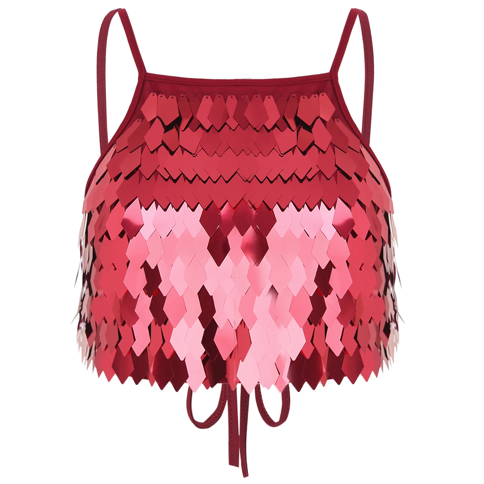 Shiny Sequin Tassel Bra Top Sexy Mini Lace-up Tank Top Camisole for Women Dancing Nightclub Crop Top Vests Bralettle Clubwear