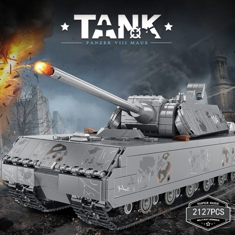 World War Germany Tank Panzer VIII Maus Vehicle Military Model Building Block WW2 Army Forces Figures Brick Toys For Boys Gifts