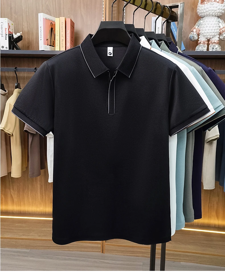 Luxuriöses Herren-Poloshirt mit kurzen Ärmeln, Sommer-Neuheit, einfarbig, Business-Casual, atmungsaktives Eisseide-T-Shirt mit High-End-Komfort – Detail 11