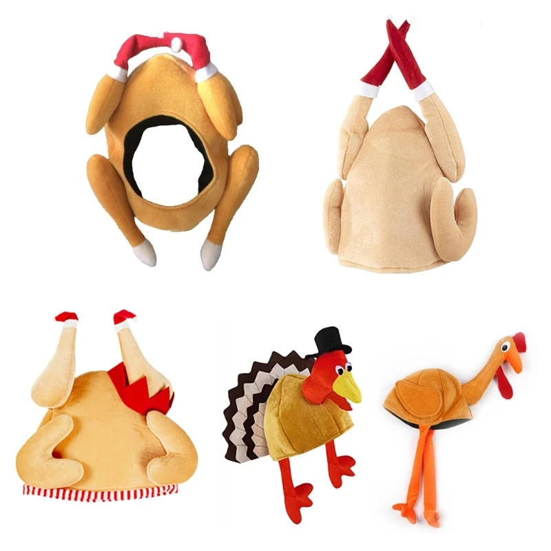 

Christmas Funny Hat Plush Turkey Hat Fun Crazy Hat Thanksgiving Day Accessory Carnival Party Hat for Adult