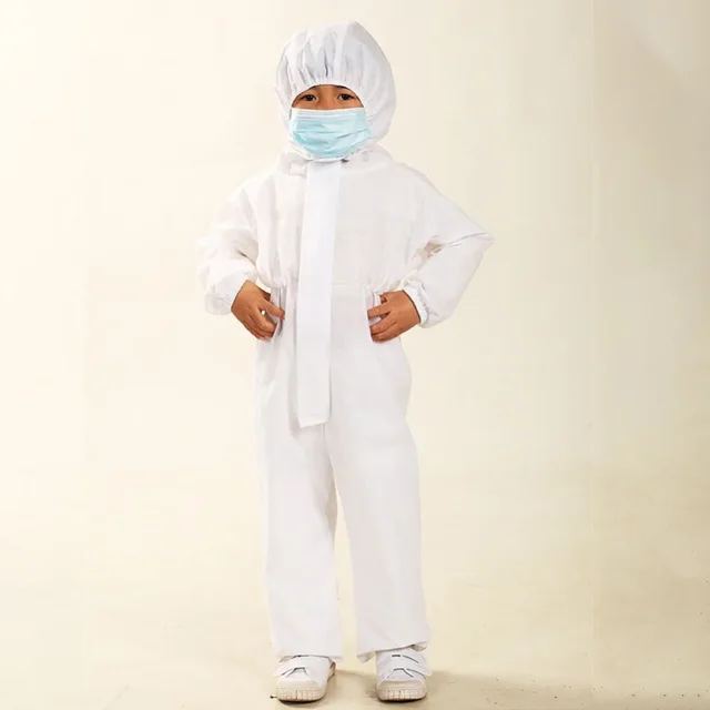 Combinaison d'isolation de protection jetable pour enfants, capuche respirante et anti-poussière, robe complète, vêtements de jeu légers 1