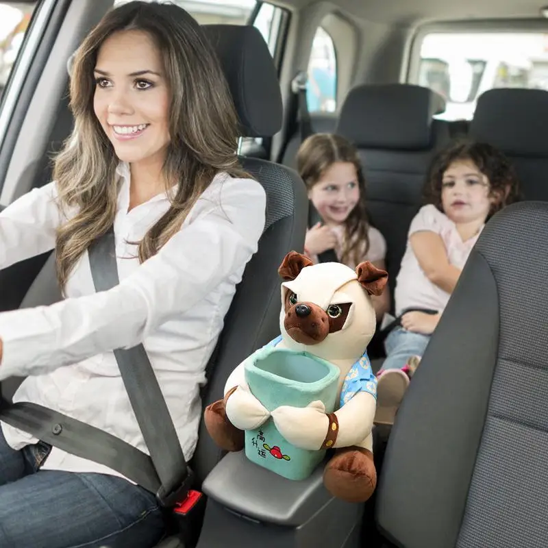 2 In 1 Plush Dog Car Garbage Can Car Tissue Box Trash Can Doggie Trash Cute Animal Tissue Creative Box For vehicles