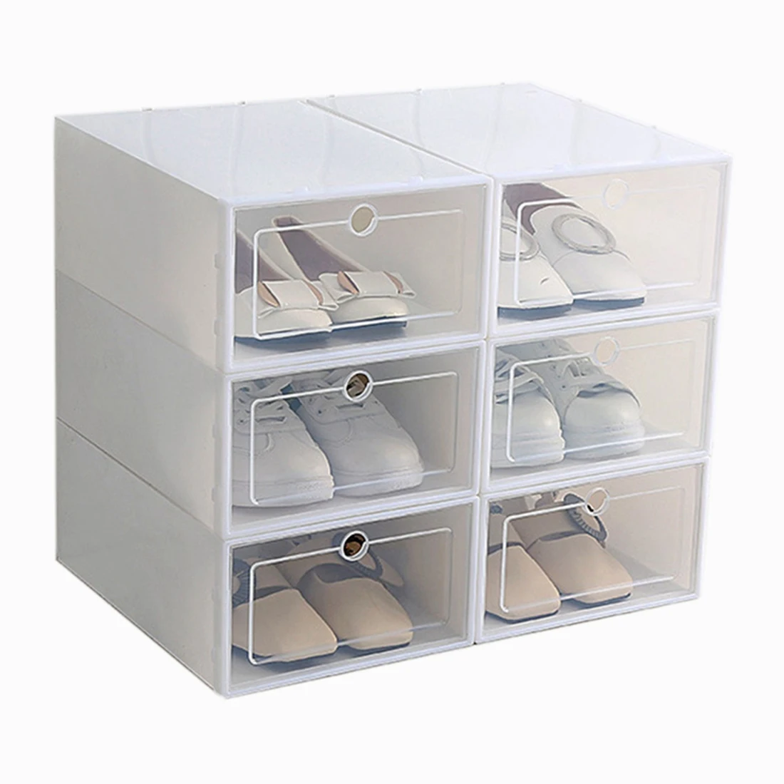 

6-Piece Candy Color Shoe Box, Transparent Plastic Shoe Storage Box, Shoe Cabinet Storage Drawer Rectangle White