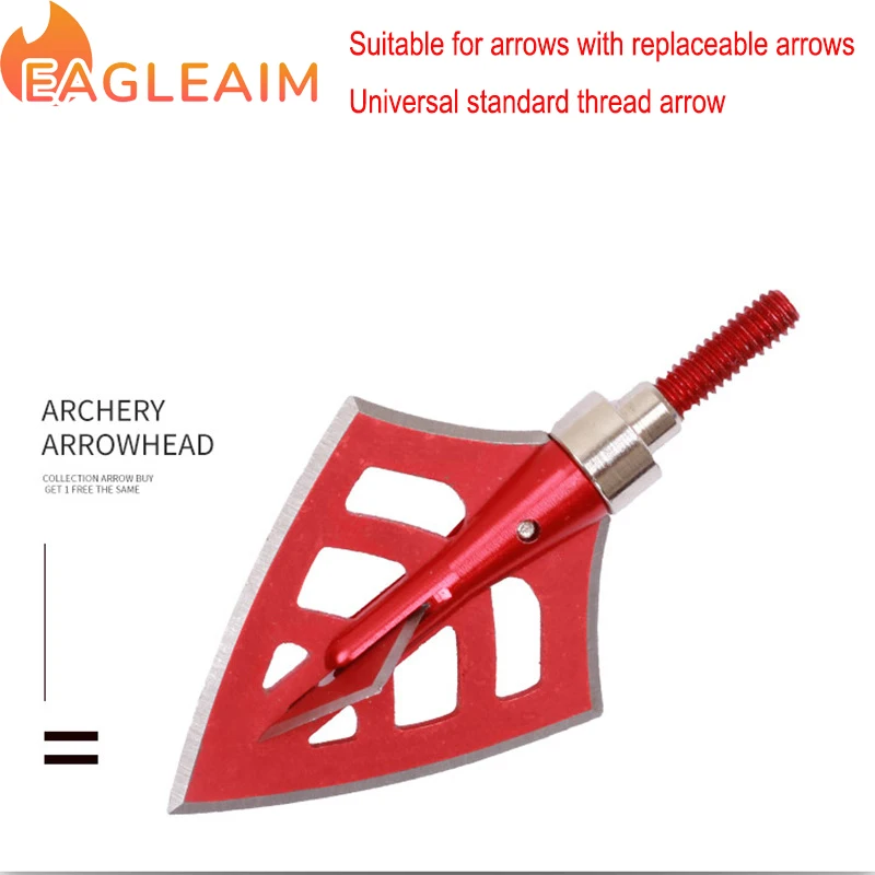 3PK120GrainRedArcheryArrowBroadheads4BladeArrowHeadsPoints