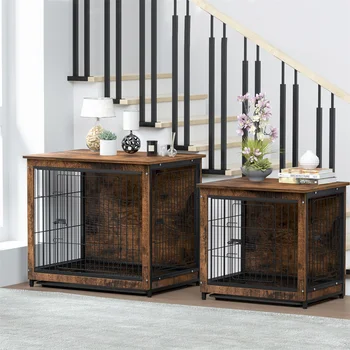 Spacious Dog Cage Furniture End Table Pet Kennel Crate Indoor Wooden Furniture Brown Medium and Large Animal Cage 6