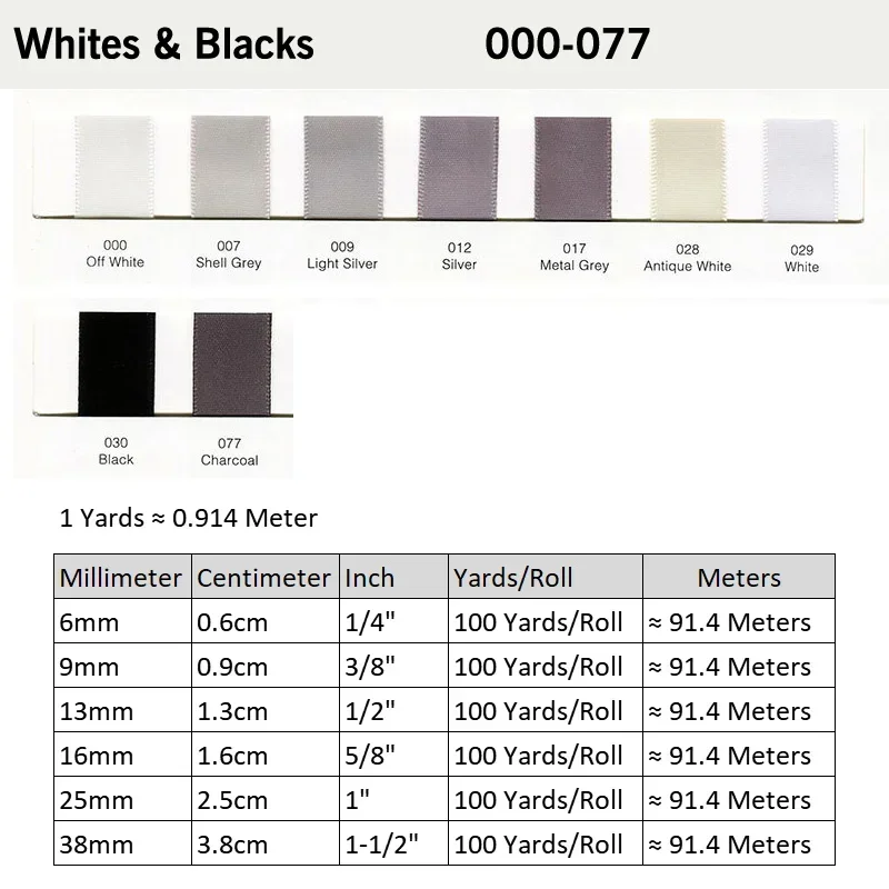 6/9/13/16/25/38mm White Black Double Face Satin Ribbon Solid Color Polyester Dense Thick Silky Tapes Gift Wrap satin ribbons ribbon decoration ribbon supplies satin ribbon polyester ribbon