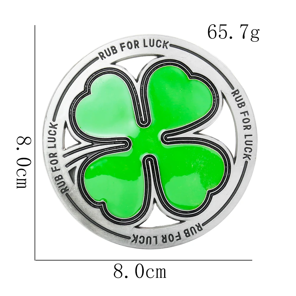Fortune Love Heart Four Leaf Clover Rub for Luck Round Metal Belt Buckle Felicity Mascot Clasp Couple Girlfriend Jeans Accessory