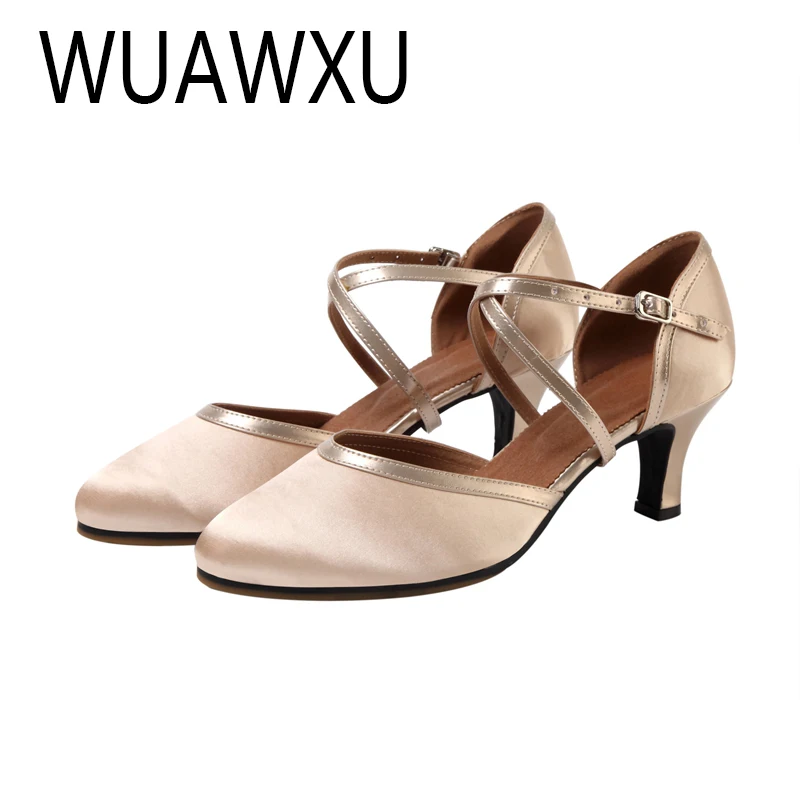 WUAWXU Women's Adult Modern Dance Shoes Latin Dance Shoes Women's Party Dance Shoes Satin Women's Salsa Dance Shoes Heel 6CM