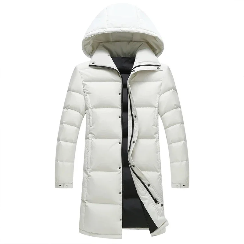 Long Down Jacket Men Thicken Warm Winter Coat Hooded White Duck