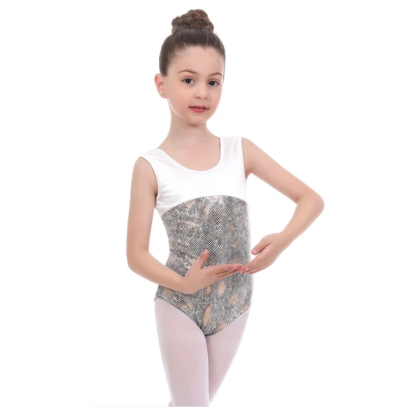 3-12 Yesr Leotards Girls Dress Dance Clothes Fashionable Bronzing Splicing Gymnastic Exercise Bodysuit